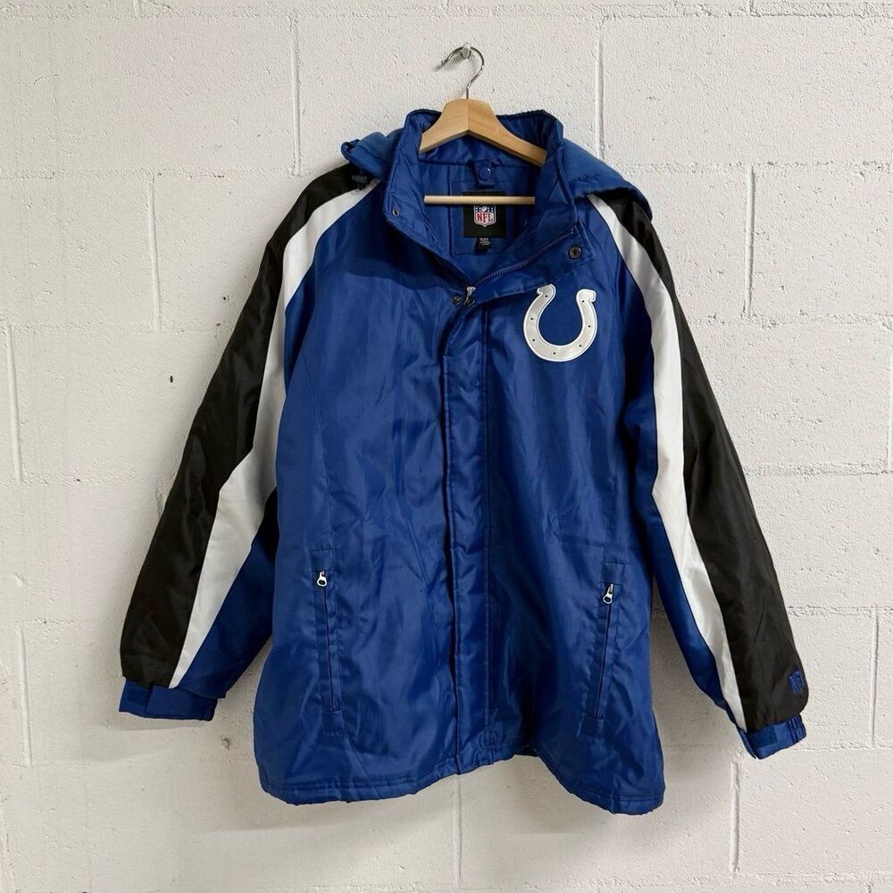 Vintage NFL Indianapolis Colts Hooded Puffer Jacket Blue Black XL
